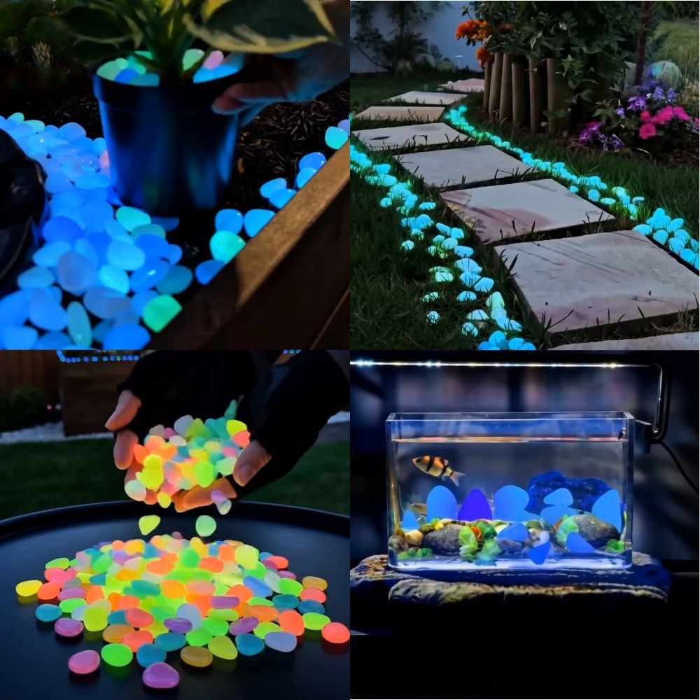 Aquarium Plant Light - 다채로운 야광 조약돌 정원석, 야외 정원